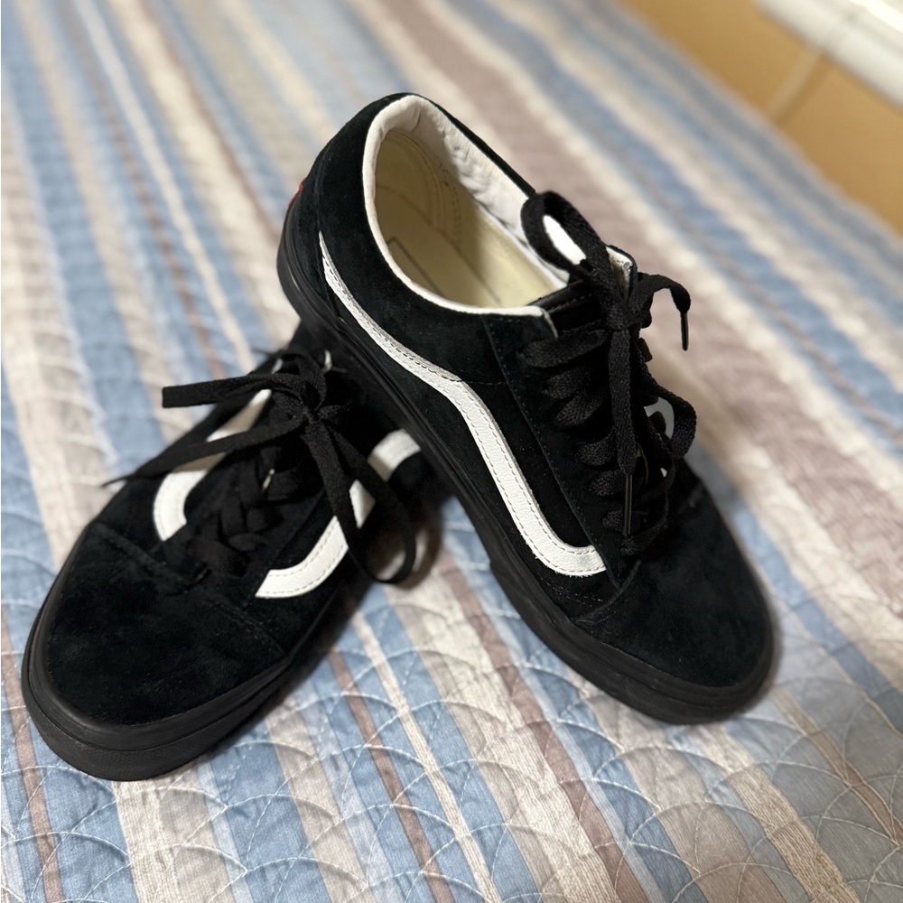Vans Black Suede Sneakers with White Side Stripe